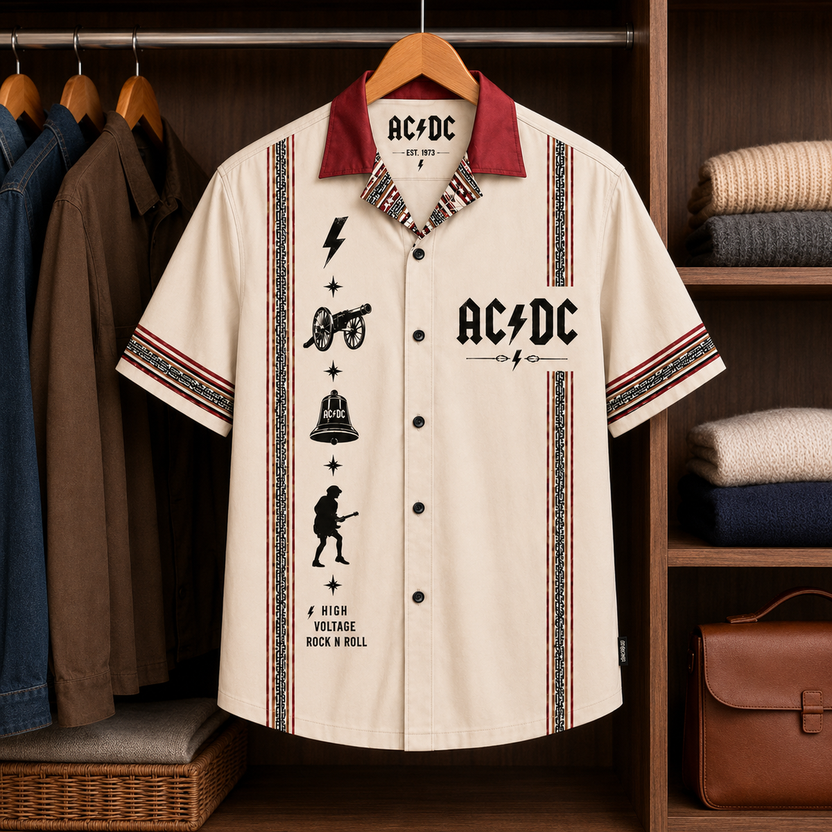 AC/DC Luxury Design Hawaiian Shirt Mexican Inspired Hawaiian Shirt White Version