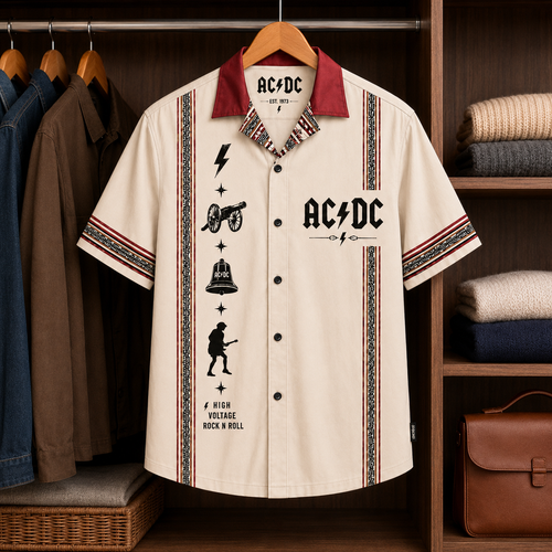 AC/DC Luxury Design Hawaiian Shirt Mexican Inspired Hawaiian Shirt White Version