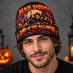 Black Sabbath Band Portrait Graphic Print Knit Beanie for Halloween Night Rituals NDN 3