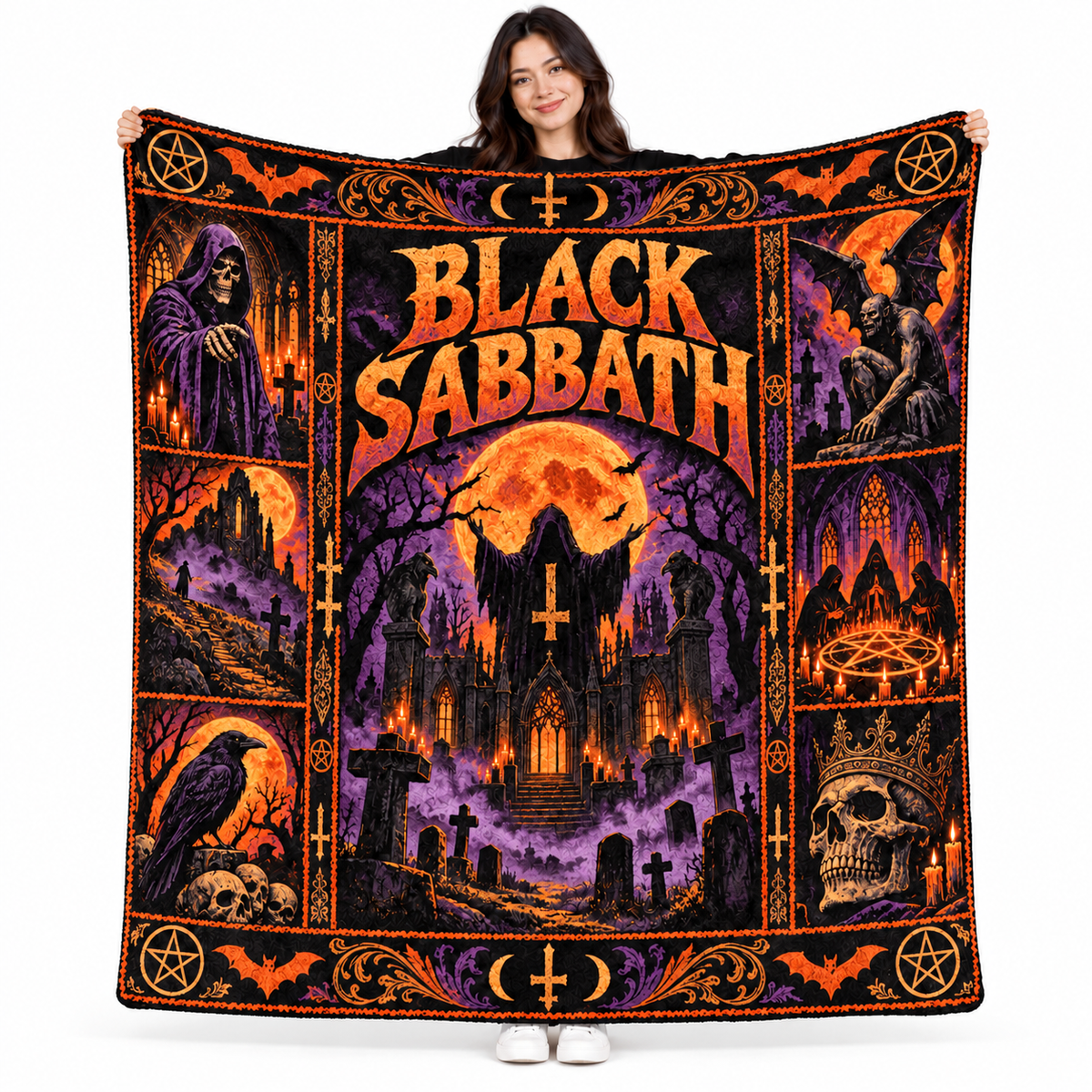 Black Sabbath Purple Castle Moon Fleece Blanket For Dark Halloween Rock Nights NDN 1