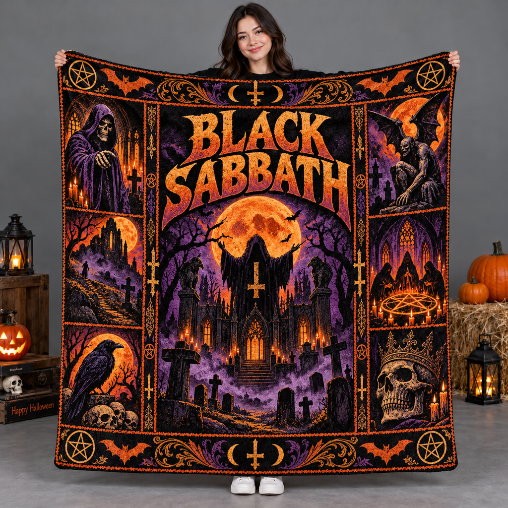 Black Sabbath Purple Castle Moon Fleece Blanket For Dark Halloween Rock Nights NDN 2