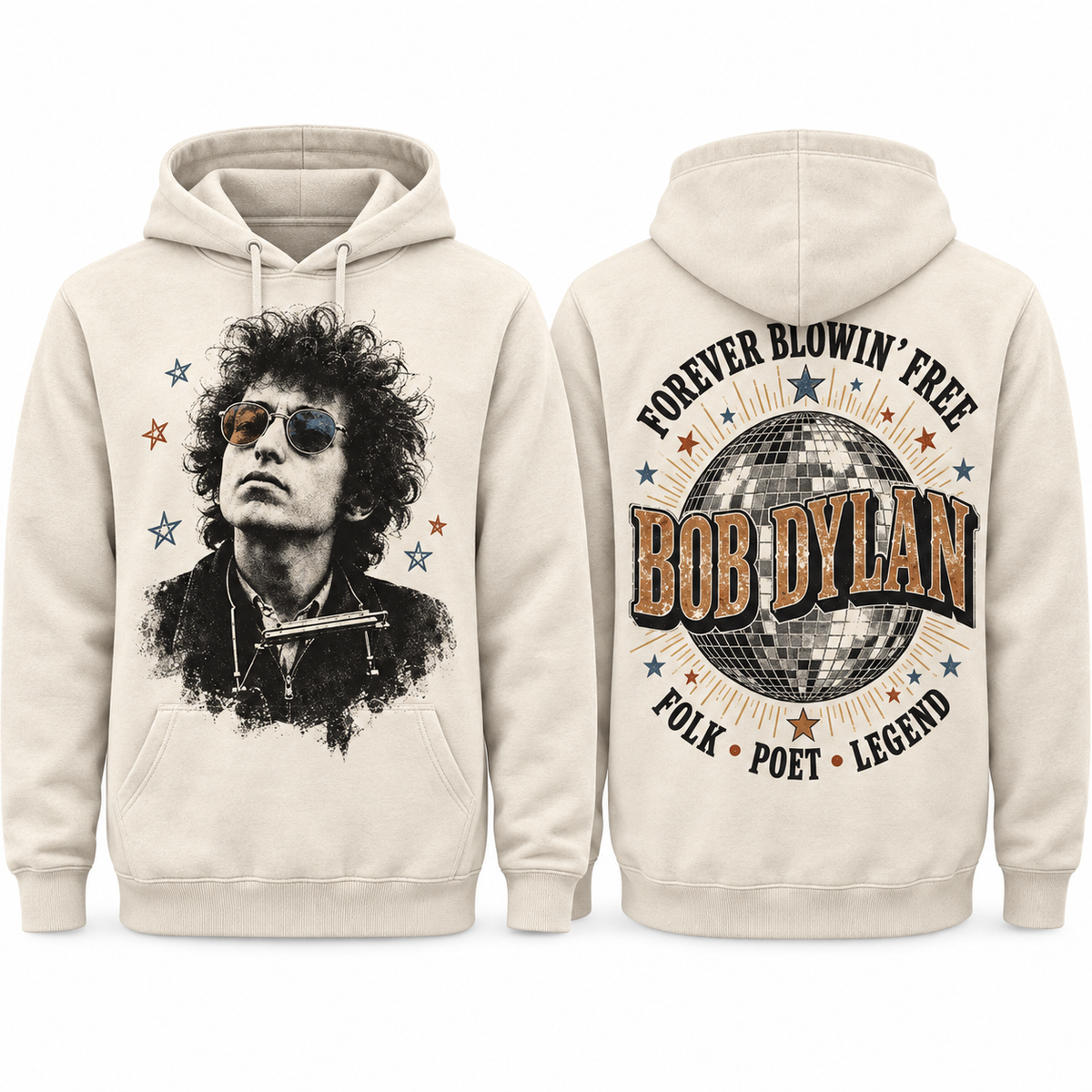 Bob Dylan Cream Portrait Forever Blowin Free Folk Poet Legend Hoodie for Folk Legend Fans NDN 1