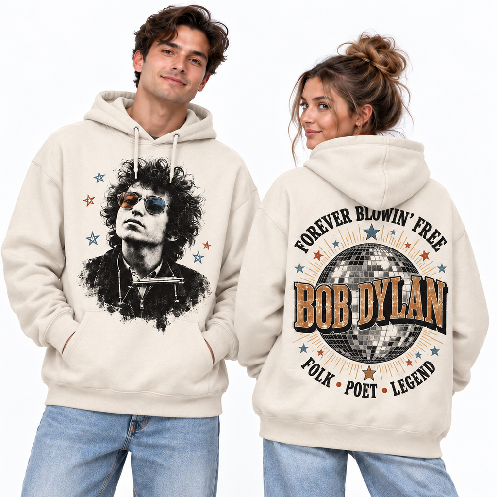 Bob Dylan Cream Portrait Forever Blowin Free Folk Poet Legend Hoodie for Folk Legend Fans NDN 2