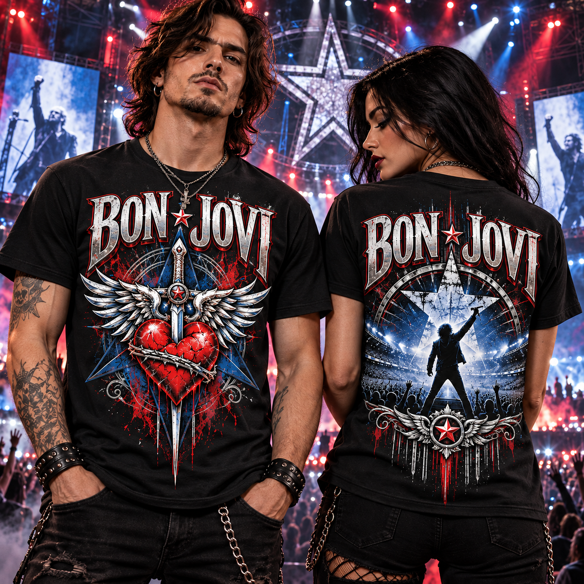 Bon Jovi Heart Wings Anthem 3D Shirt for Rock Fans Who Sing Every Chorus at Every Arena Show NY 2