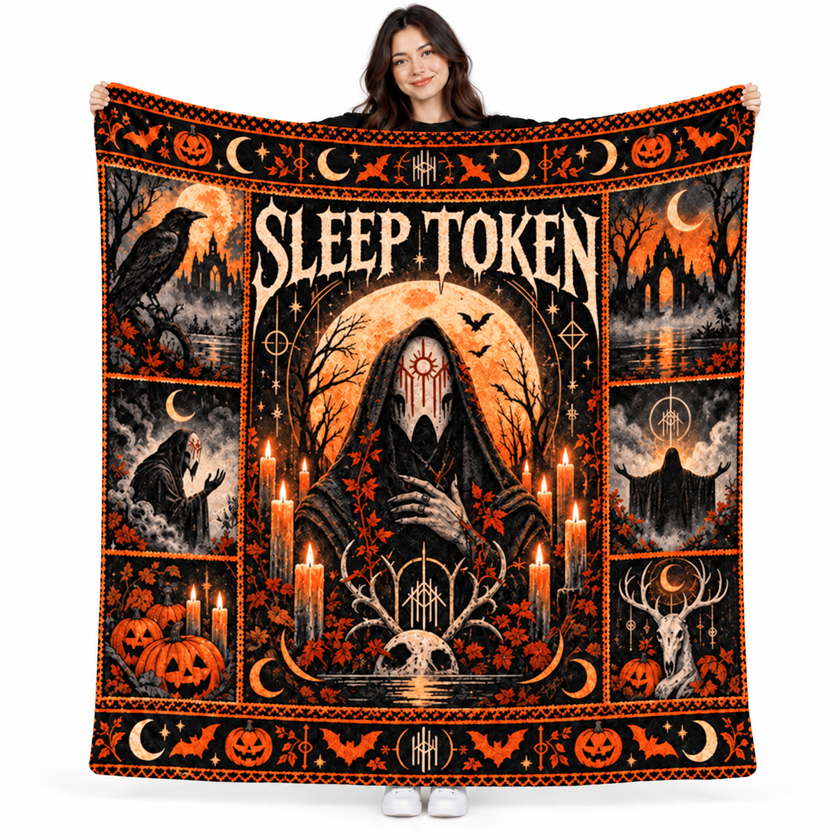Bon Jovi Orange Moon Microphone Fleece Blanket For Halloween Concert Night Fans NDN 1