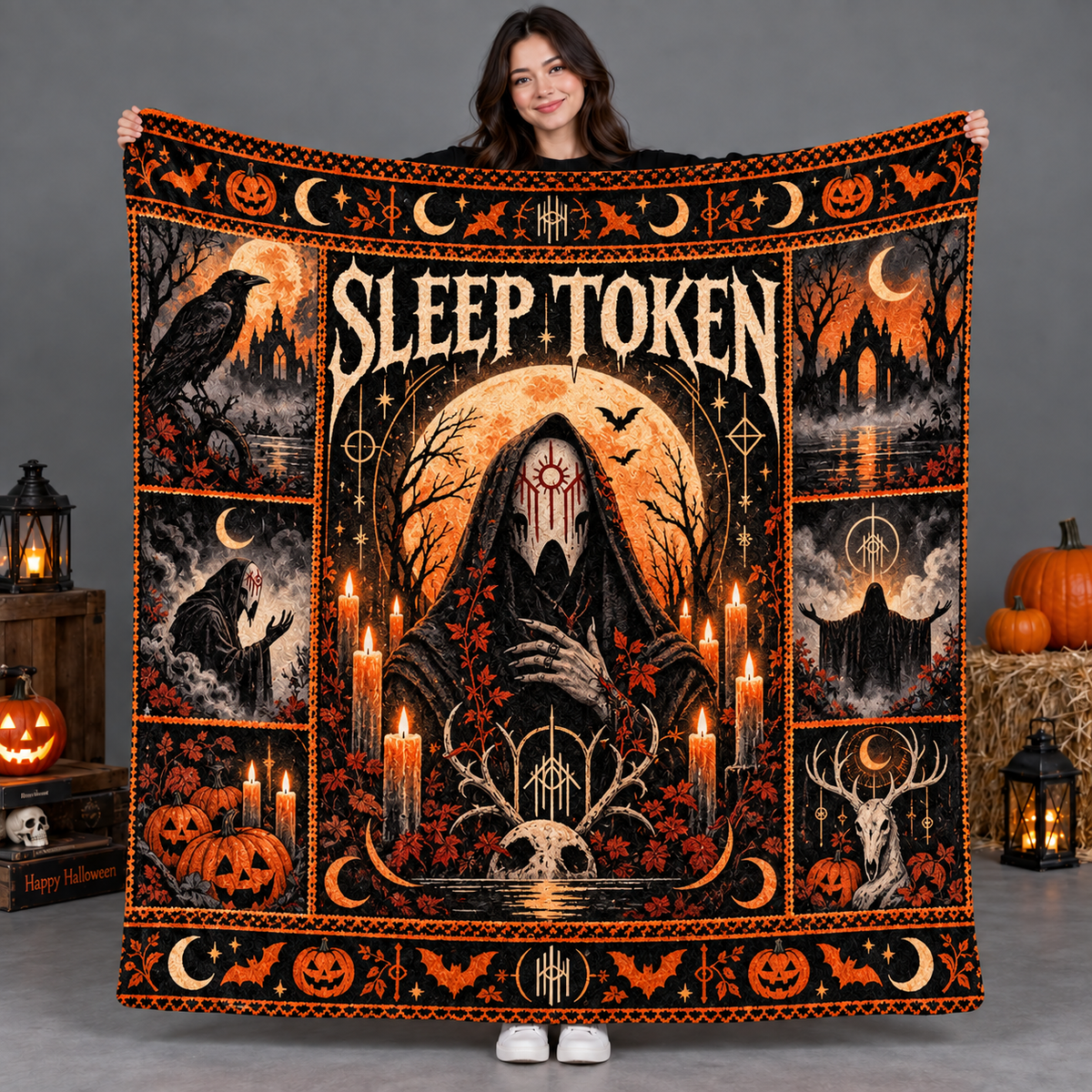 Bon Jovi Orange Moon Microphone Fleece Blanket For Halloween Concert Night Fans NDN 2