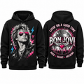 Bon Jovi Portrait Pink Lightning Livin On A Good Time Rock Heart Hoodie for Arena Rock Fans NDN 1