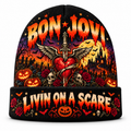 Bon Jovi Winged Dagger Heart Graphic Print Knit Beanie for Livin On A Scare Nights NDN 1