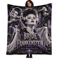 Bride Of Frankenstein Portrait And Purple Lightning Fleece Blanket For Classic Gothic Monster Fans NDN 1