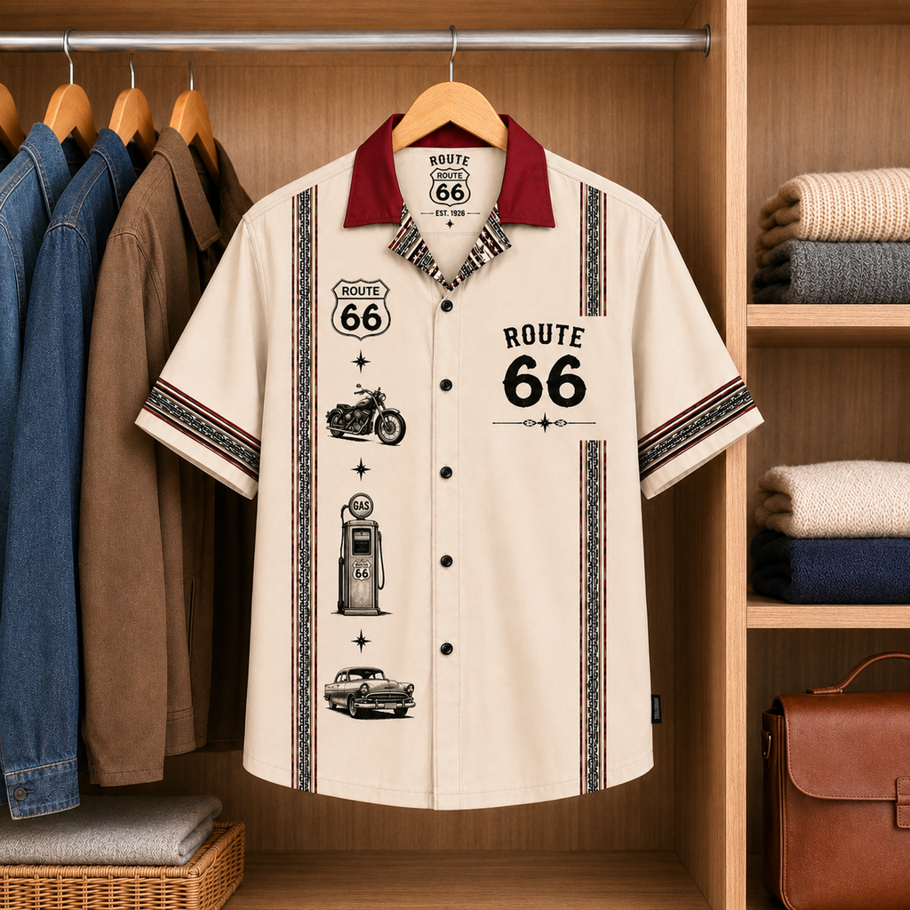 Route 66 Luxury Design Hawaiian Shirt Mexican Inspired Hawaiian Shirt White Version