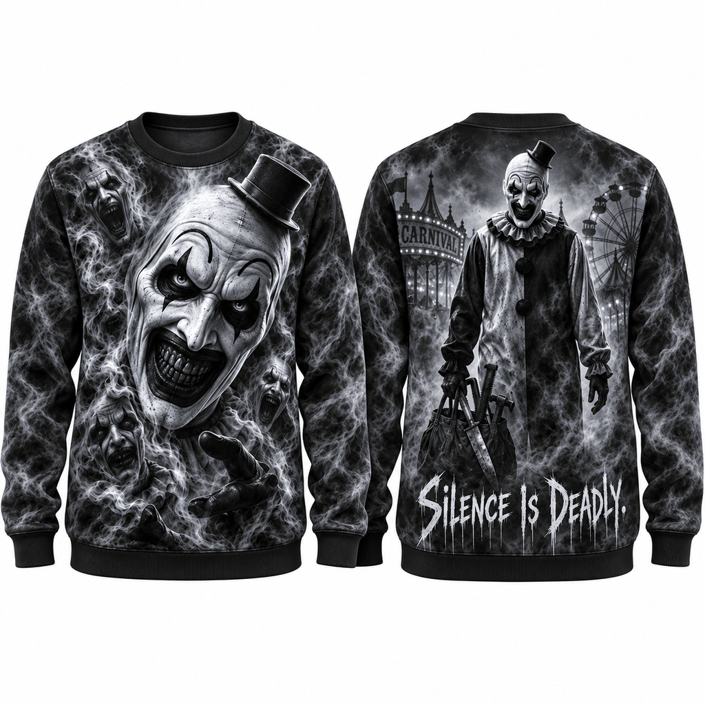 Carnival Clown Top Hat Ferris Wheel Silence Is Deadly Sweater for Night Fair Fans NDN 1