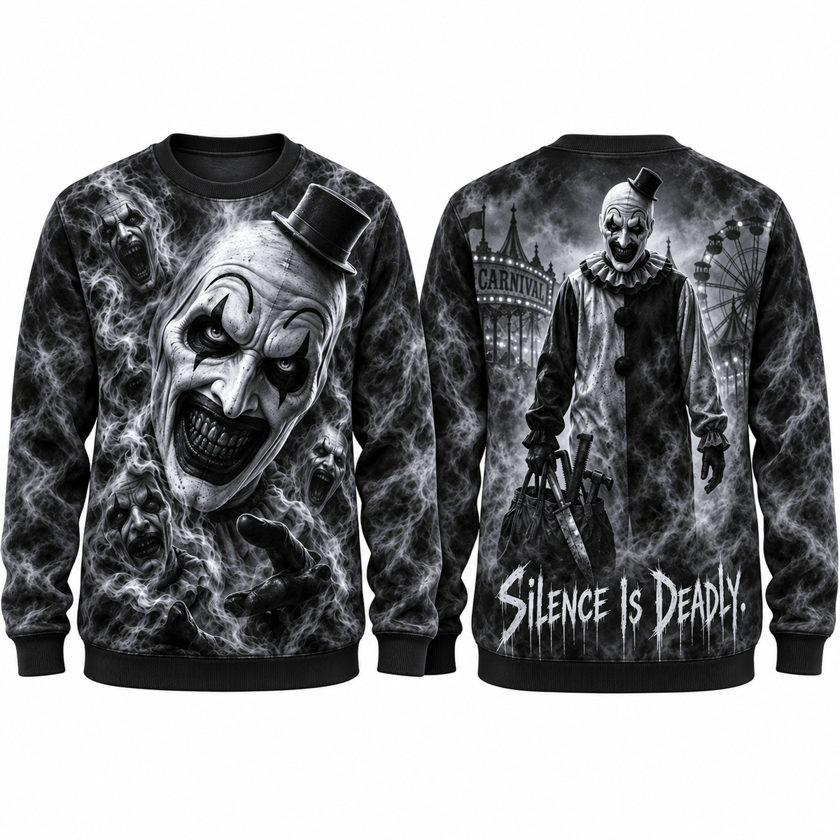 Carnival Clown Top Hat Ferris Wheel Silence Is Deadly Sweater for Night Fair Fans NDN 1