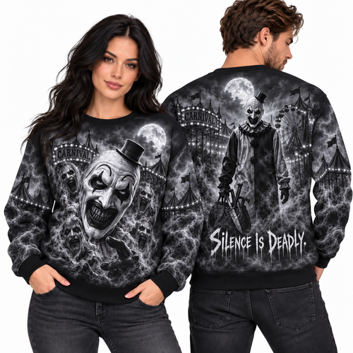 Carnival Clown Top Hat Ferris Wheel Silence Is Deadly Sweater for Night Fair Fans NDN 2