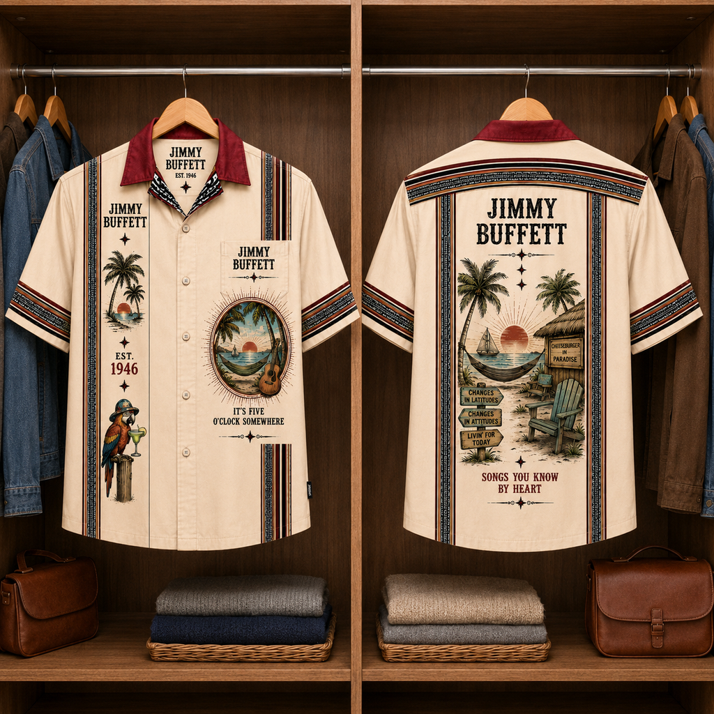Jimmy Buffett Tropical Paradise Hawaiian Shirt Mexican Inspired Hawaiian Shirt White Version