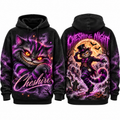 Cheshire Cat Purple Grin Cheshire Night Scythe Moon Hoodie for Wonderland Night Fans NDN 1