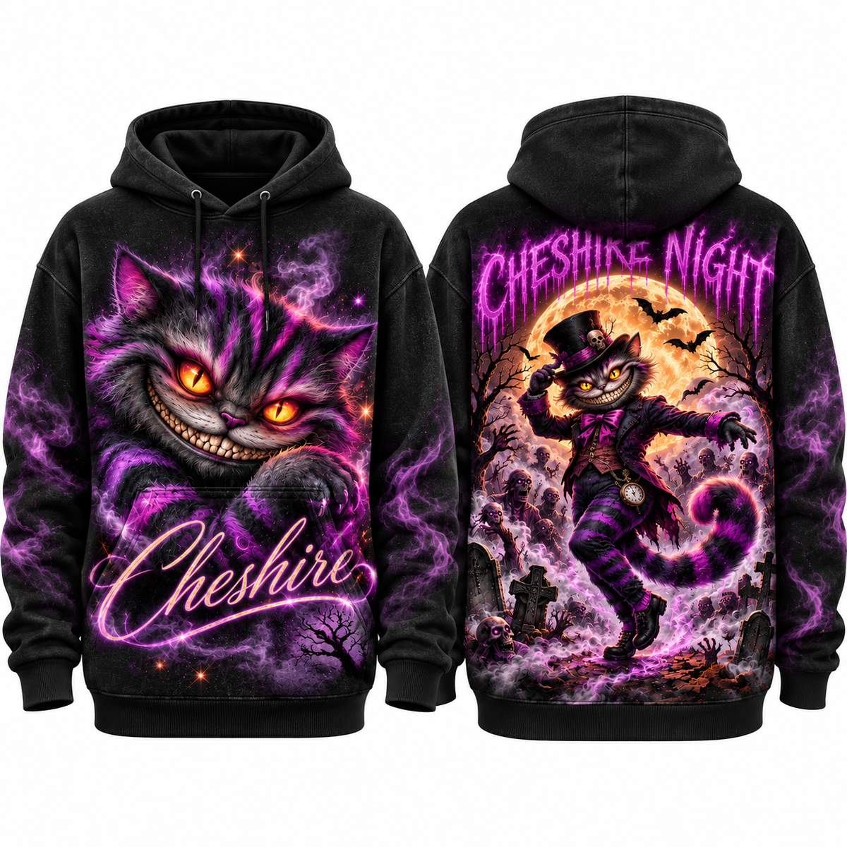 Cheshire Cat Purple Grin Cheshire Night Scythe Moon Hoodie for Wonderland Night Fans NDN 1