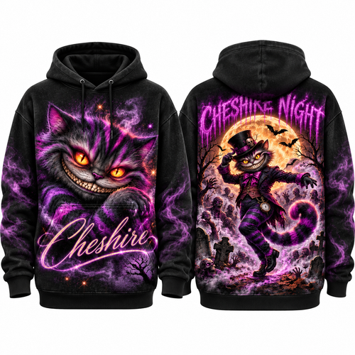 Cheshire Cat Purple Grin Cheshire Night Scythe Moon Hoodie for Wonderland Night Fans NDN 1