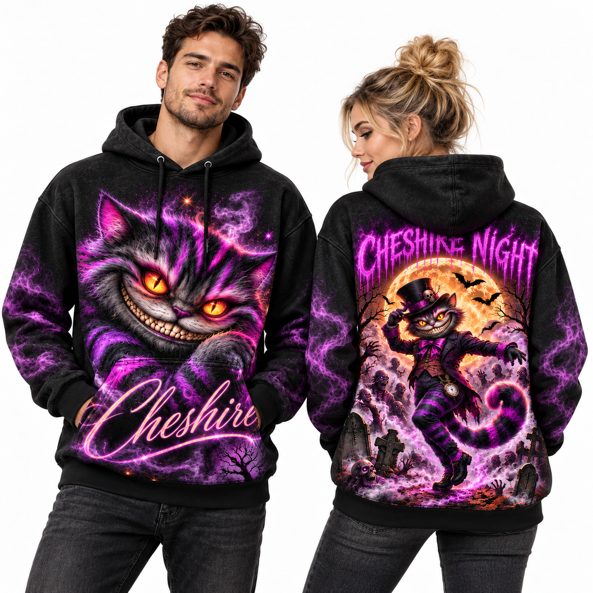 Cheshire Cat Purple Grin Cheshire Night Scythe Moon Hoodie for Wonderland Night Fans NDN 2