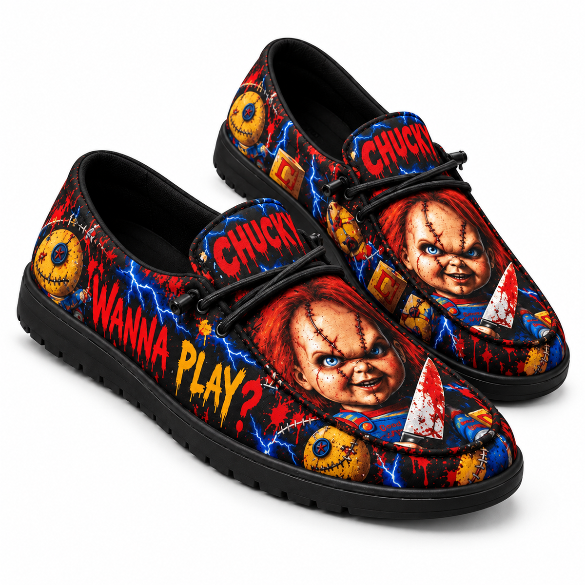 Chucky Wanna Play Blue Lightning Loafer Shoes For Horror Fans With A Mischievous Side NDN 1