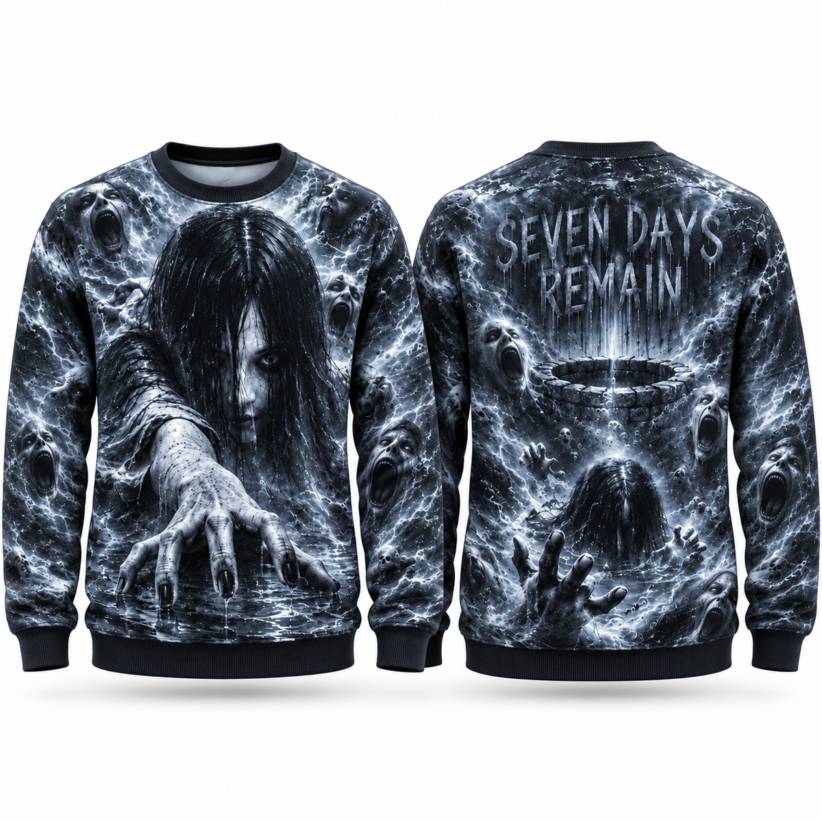 Crawling Well Girl Seven Days Remain Black Sweater for Cursed Tape Horror Fans NDN 1