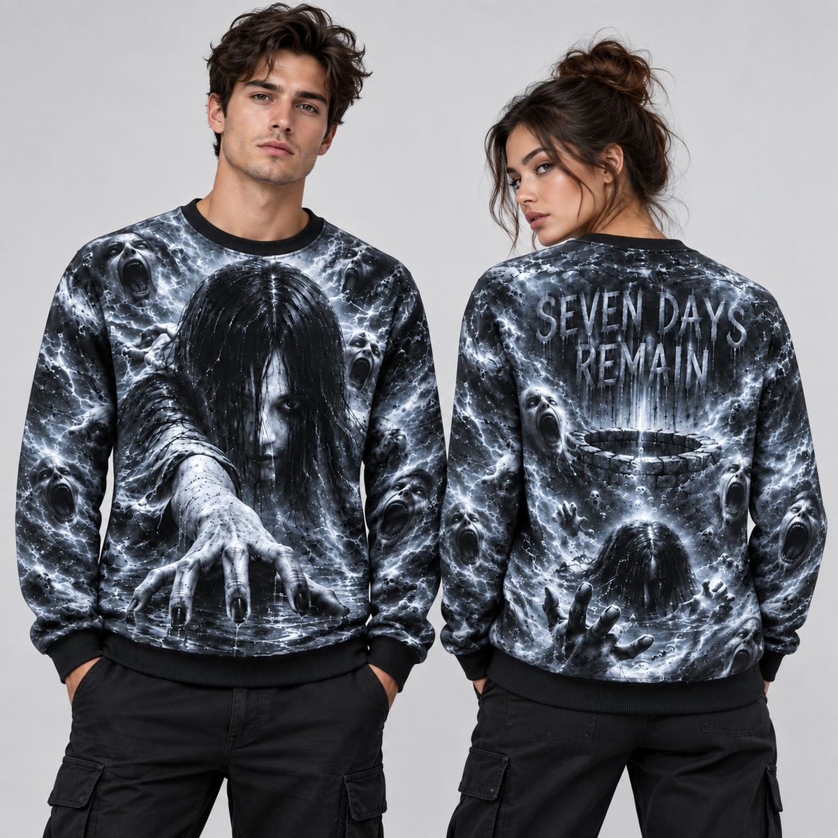 Crawling Well Girl Seven Days Remain Black Sweater for Cursed Tape Horror Fans NDN 2