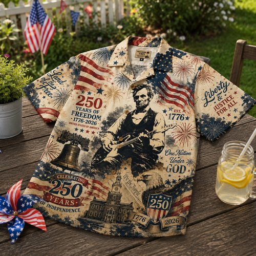 Abraham Lincoln 250 Years of Independence Hawaiian Shirt Patriotic Freedom Celebration AOP Shirt 1776–2026