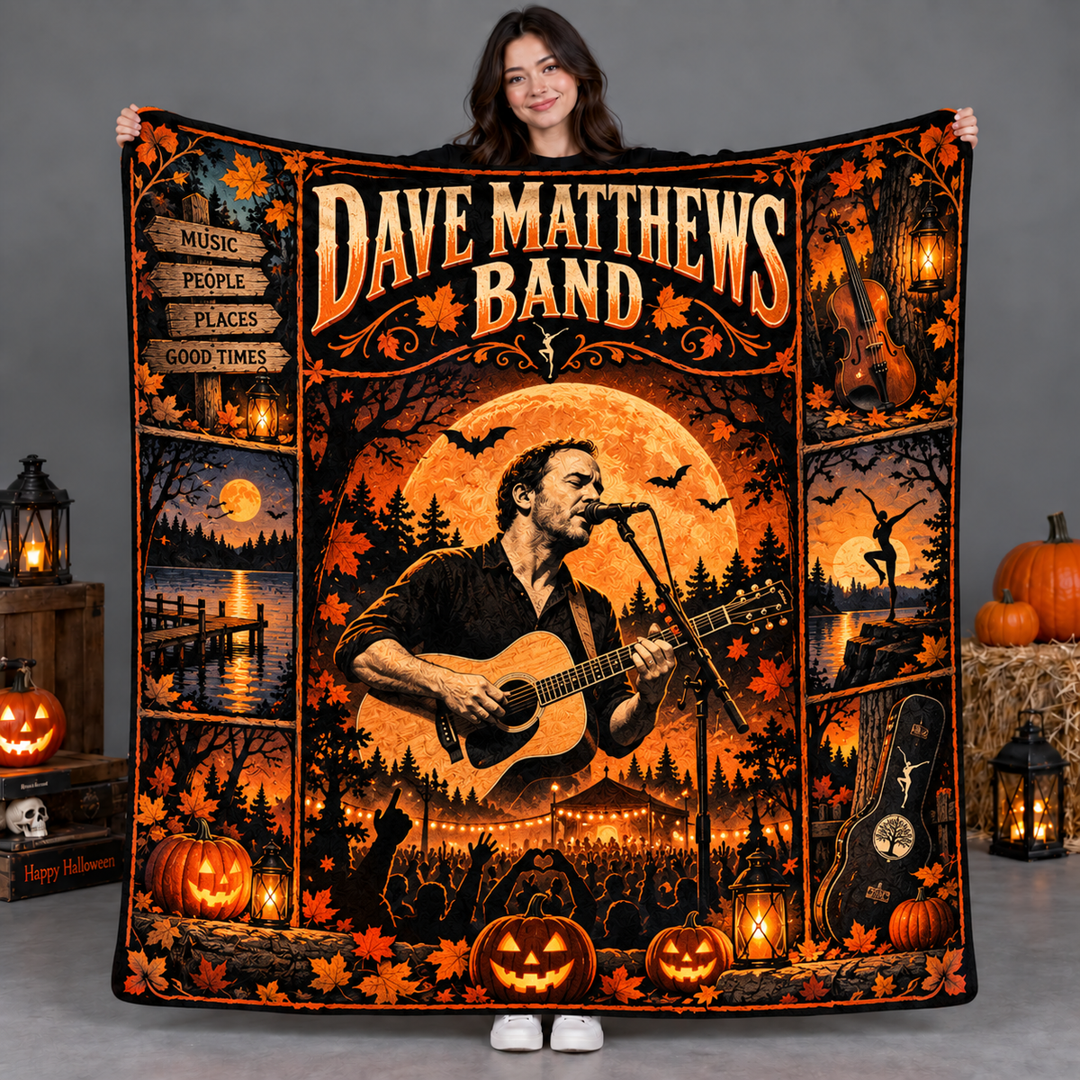 Dave Matthews Band Guitarist And Orange Moon Fleece Blanket For Autumn Concert Nights NDN 2