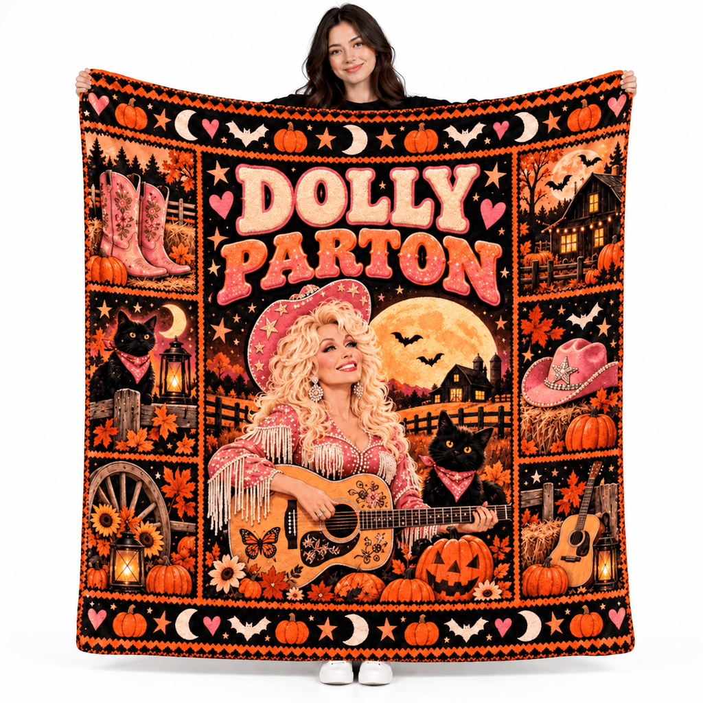 Dolly Parton Pink Guitar Portrait Fleece Blanket For Country Halloween Nights NDN 1