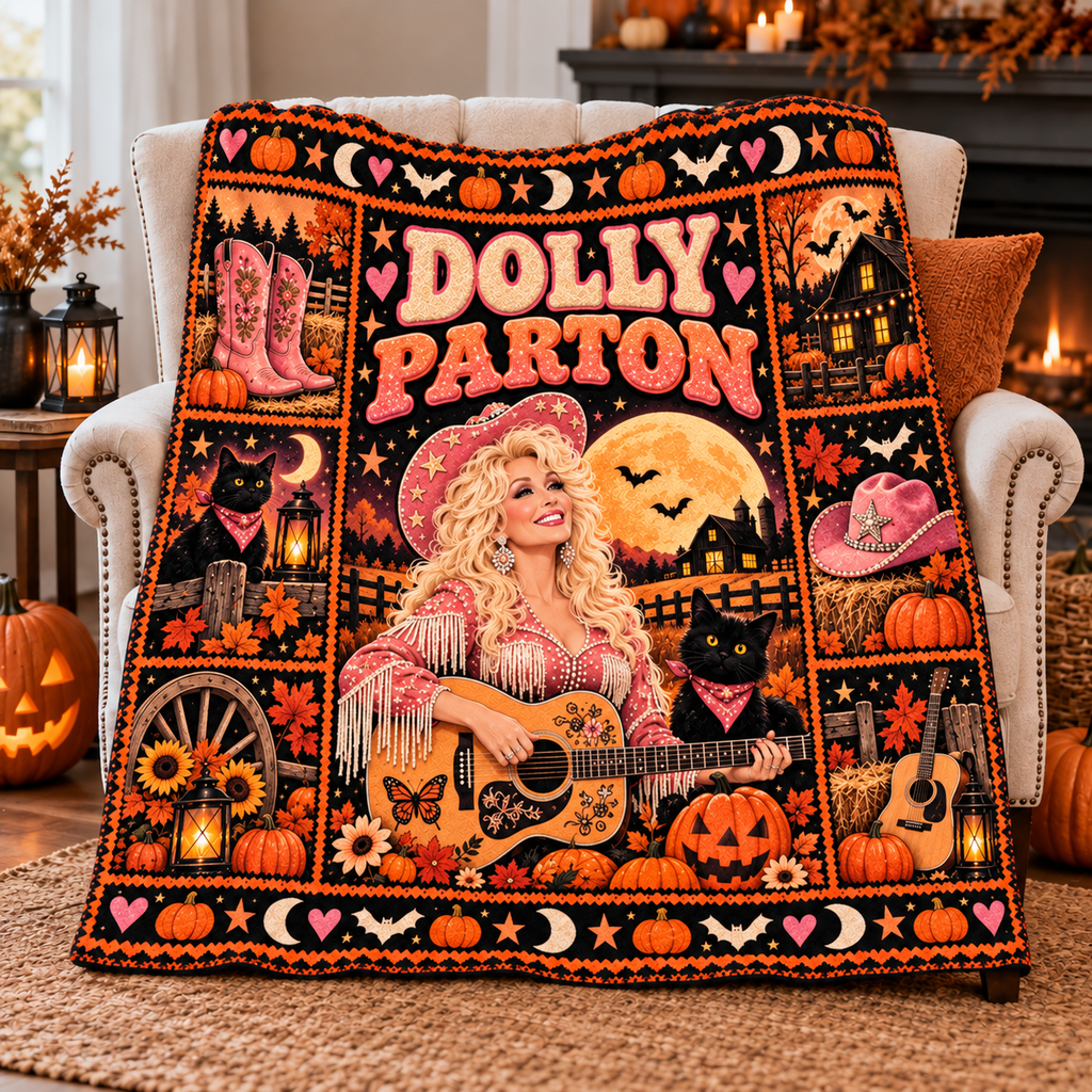 Dolly Parton Pink Guitar Portrait Fleece Blanket For Country Halloween Nights NDN 3