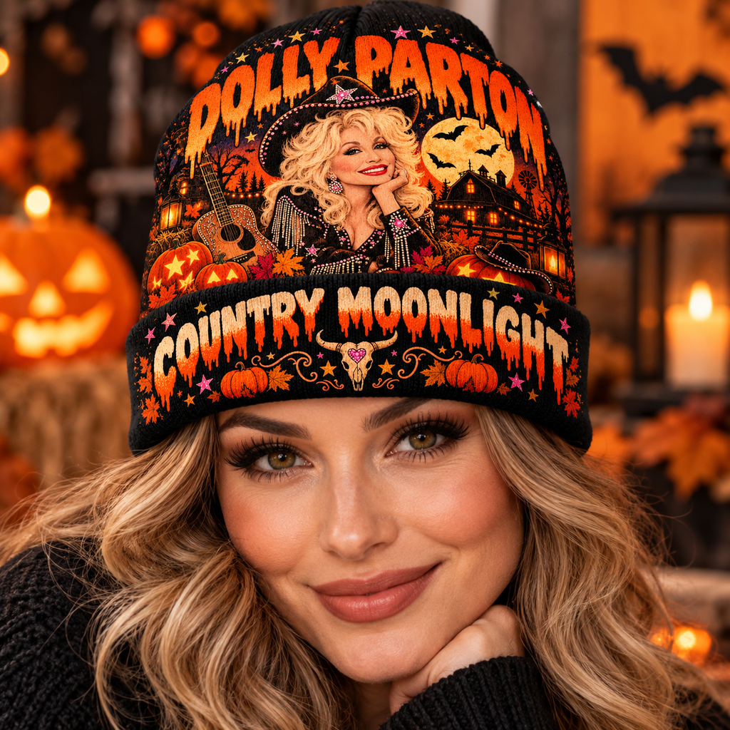 Dolly Parton Witch Hat Graphic Print Knit Beanie for Country Moonlight Nights NDN 3