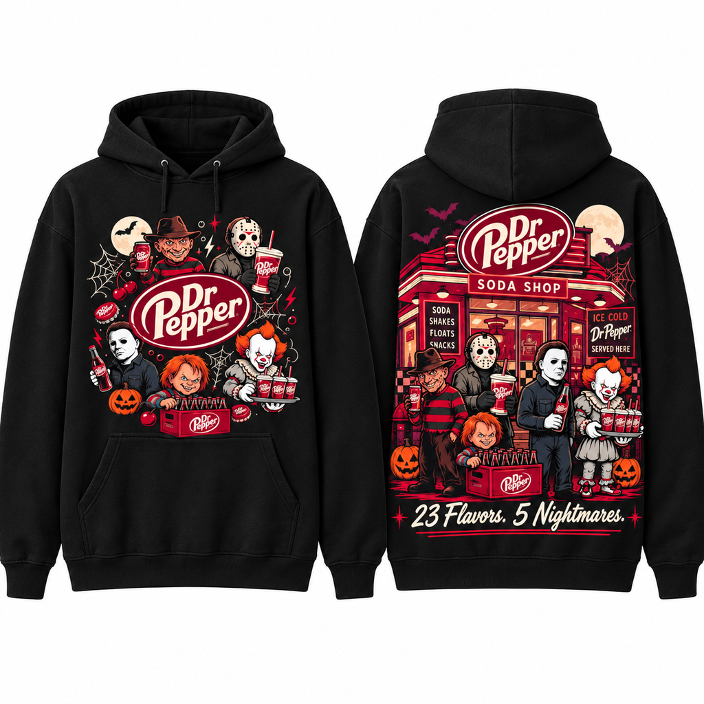 Dr Pepper Horror Characters Soda Shop Twenty Three Flavors Nightmares Hoodie NDN 1