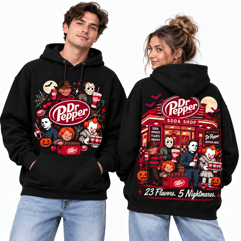 Dr Pepper Horror Characters Soda Shop Twenty Three Flavors Nightmares Hoodie NDN 2