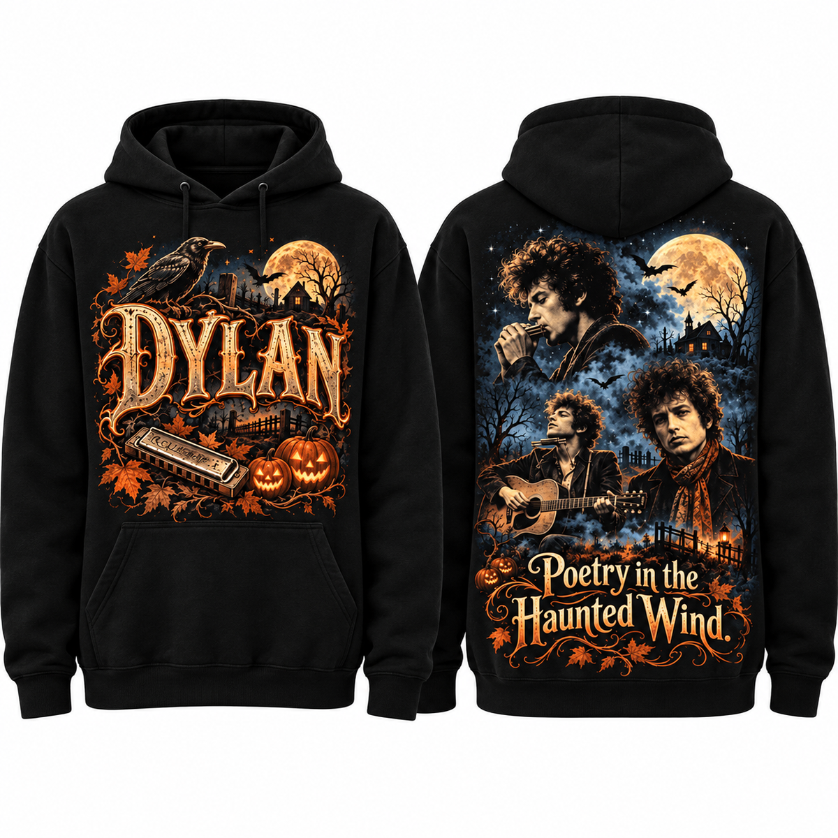 Dylan Orange Script Pumpkins Poetry In The Haunted Wind Hoodie for Haunted Folk Fans NDN 1