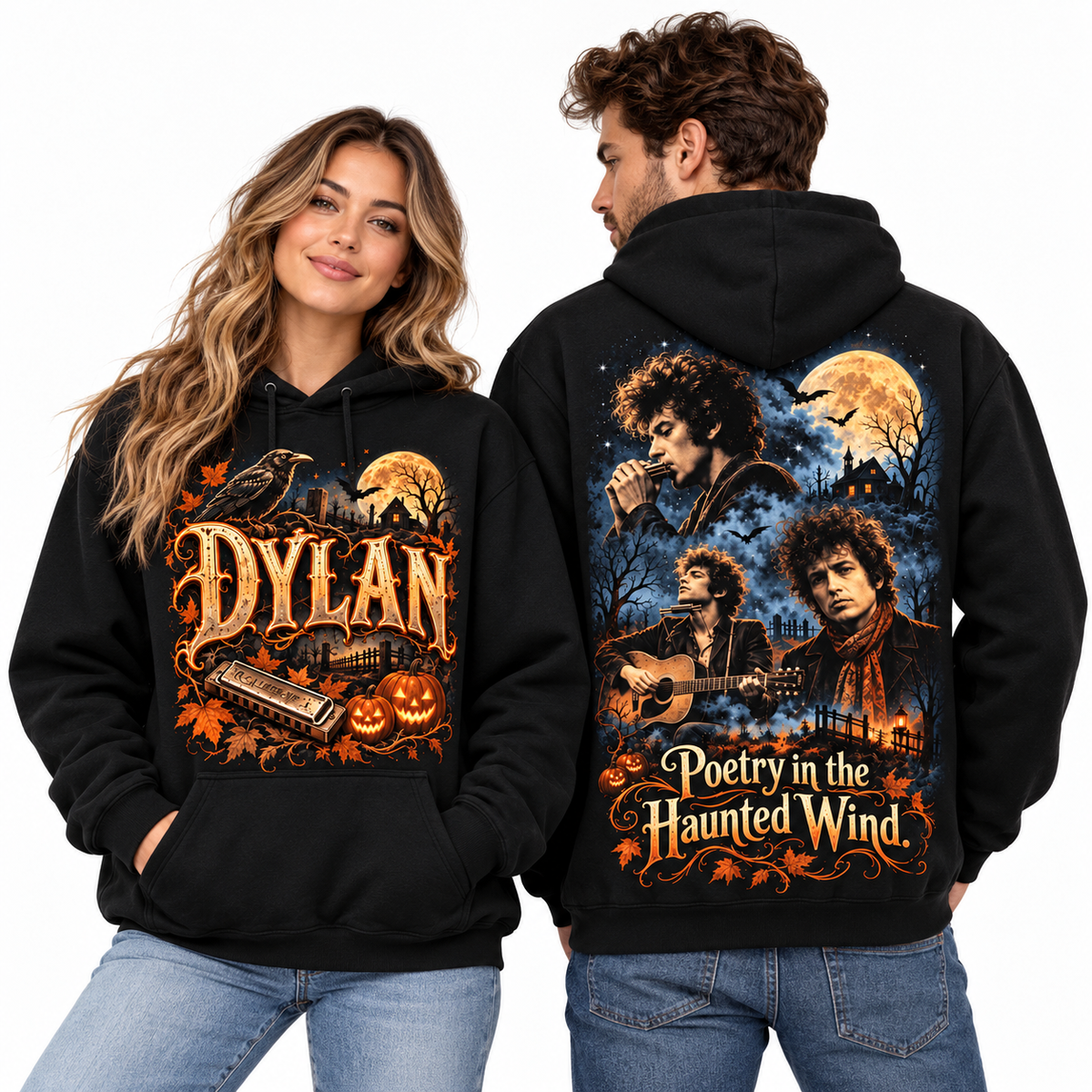 Dylan Orange Script Pumpkins Poetry In The Haunted Wind Hoodie for Haunted Folk Fans NDN 2