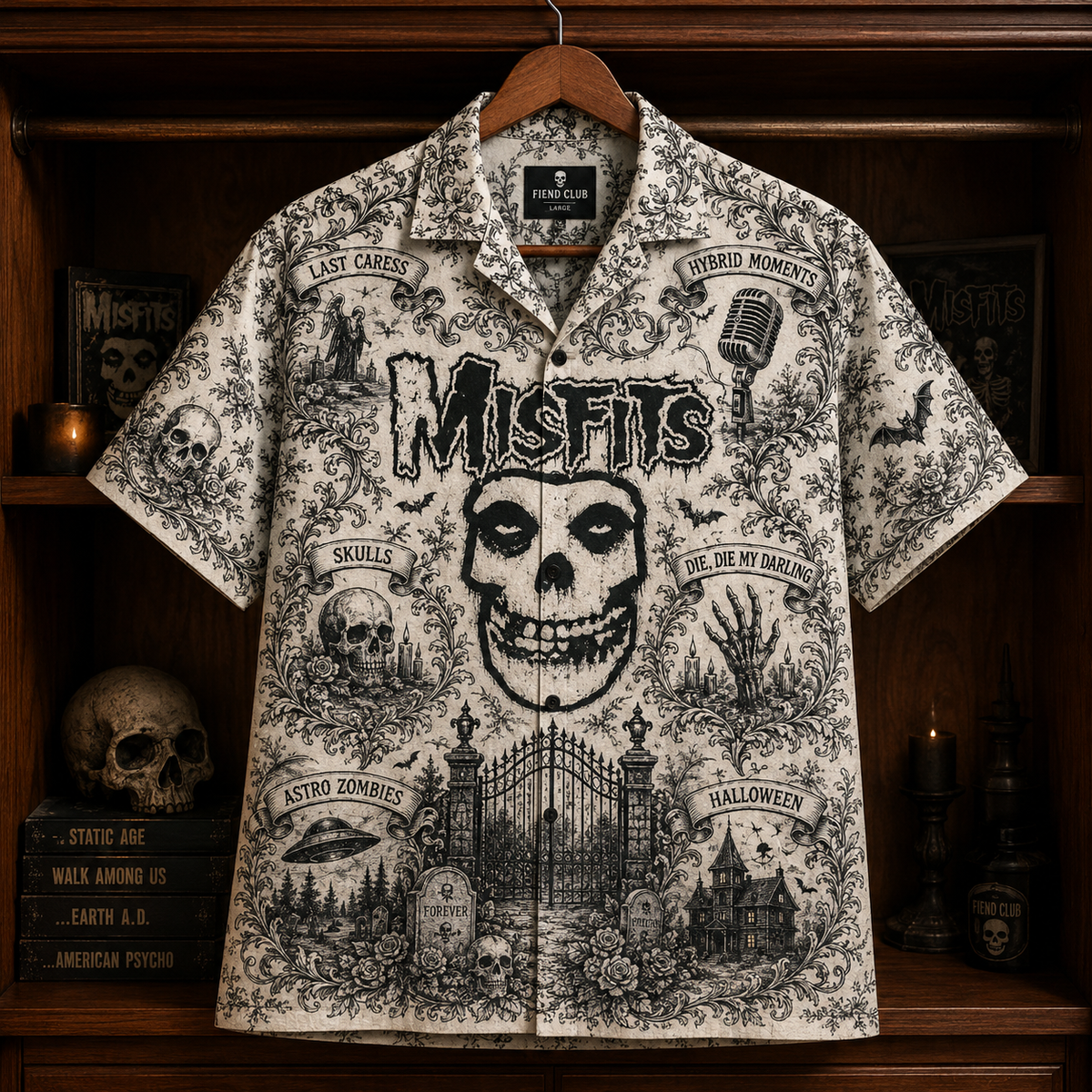 Misfits Hawaiian Shirt - Unisex Vintage Toile De Jouy Fiend Skull Button Up