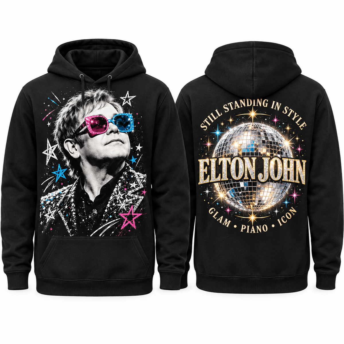 Elton John Sequins Portrait Disco Ball Still Standing In Style Hoodie for Glam Piano Fans NDN 1