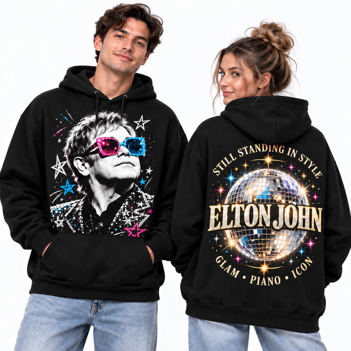 Elton John Sequins Portrait Disco Ball Still Standing In Style Hoodie for Glam Piano Fans NDN 2