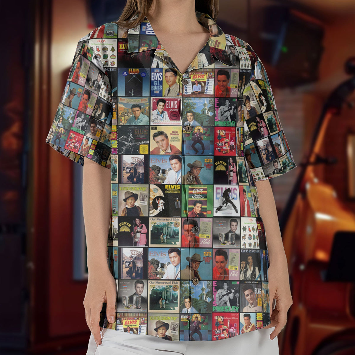 Elvis Presley Retro Music Album Art Mosaic Grid Colorful Hawaiian Shirt Retro Music Album Art Inspired Unisex Shirt