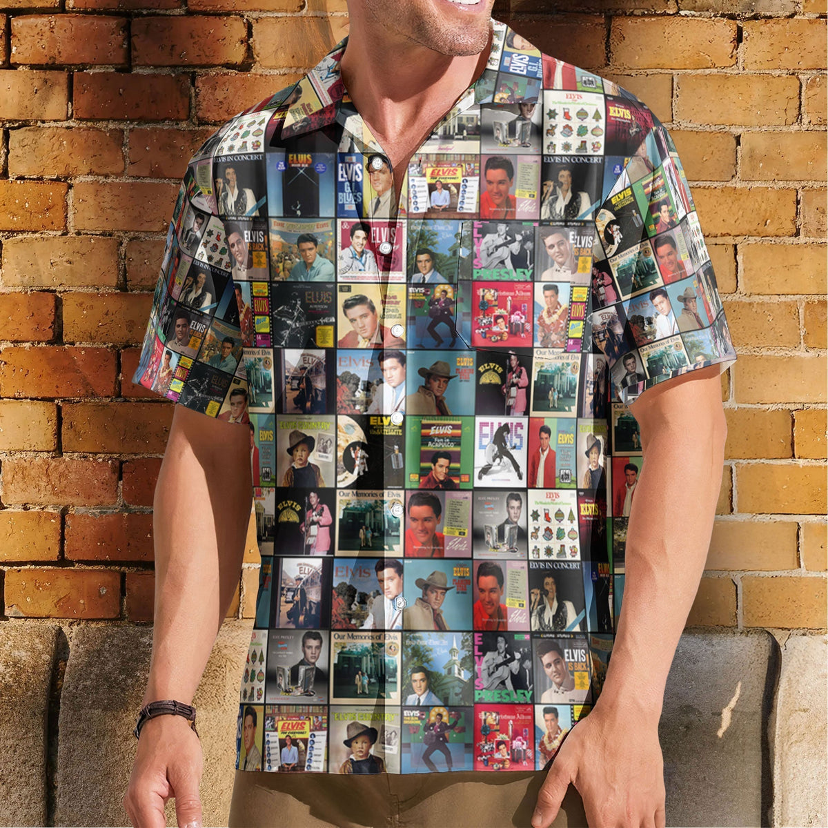 Elvis Presley Retro Music Album Art Mosaic Grid Colorful Hawaiian Shirt Retro Music Album Art Inspired Unisex Shirt