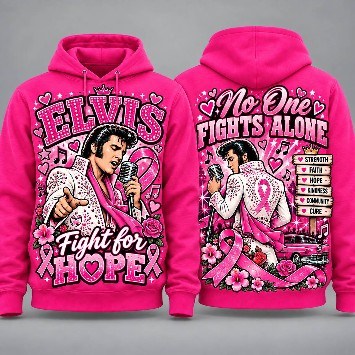Elvis Presley Pink Ribbon Fight for Hope Hoodie NY 1