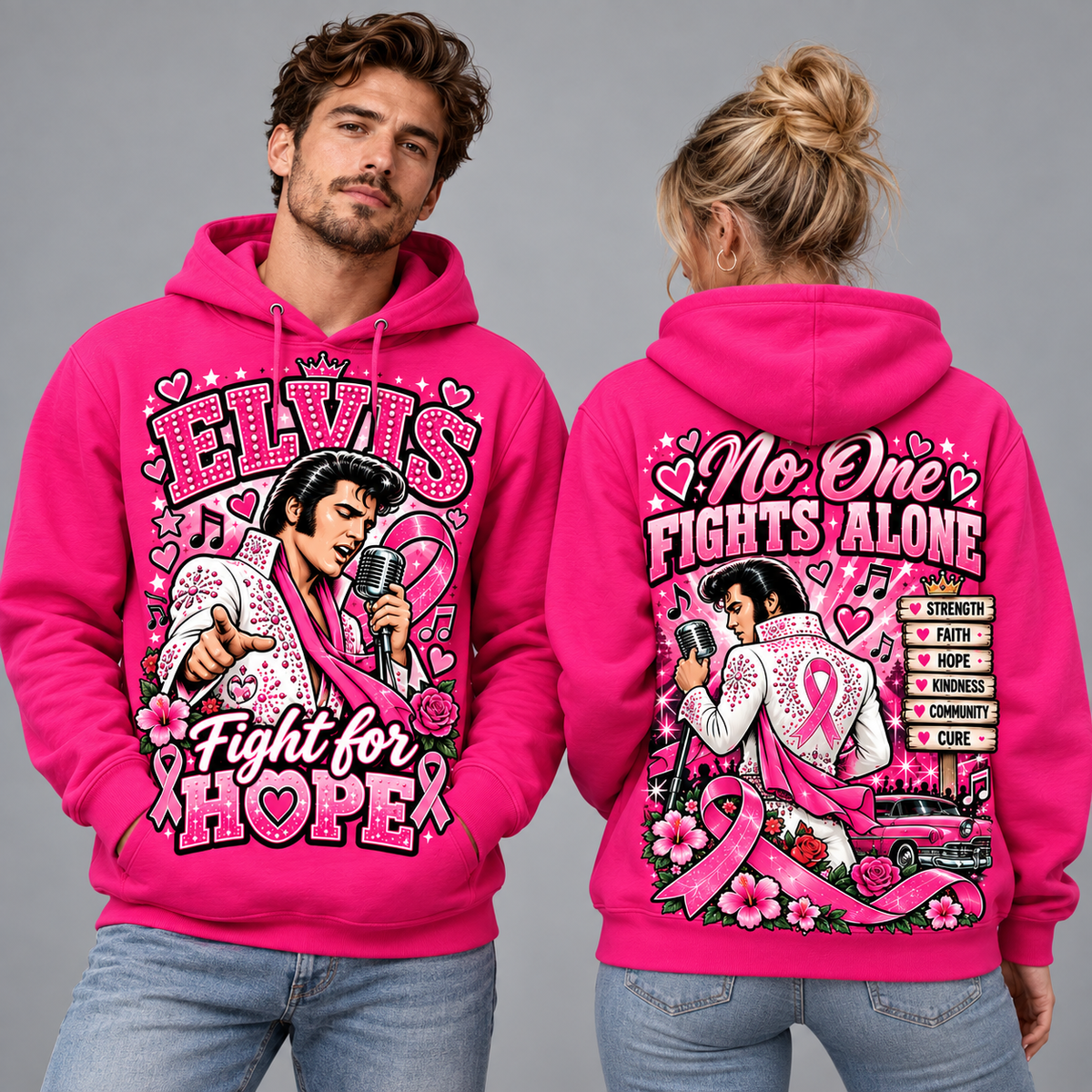Elvis Presley Pink Ribbon Fight for Hope Hoodie NY 2