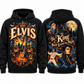 Elvis Pumpkins Guitar Portraits The King Never Leaves The Night Hoodie for Halloween King Fans NDN 1