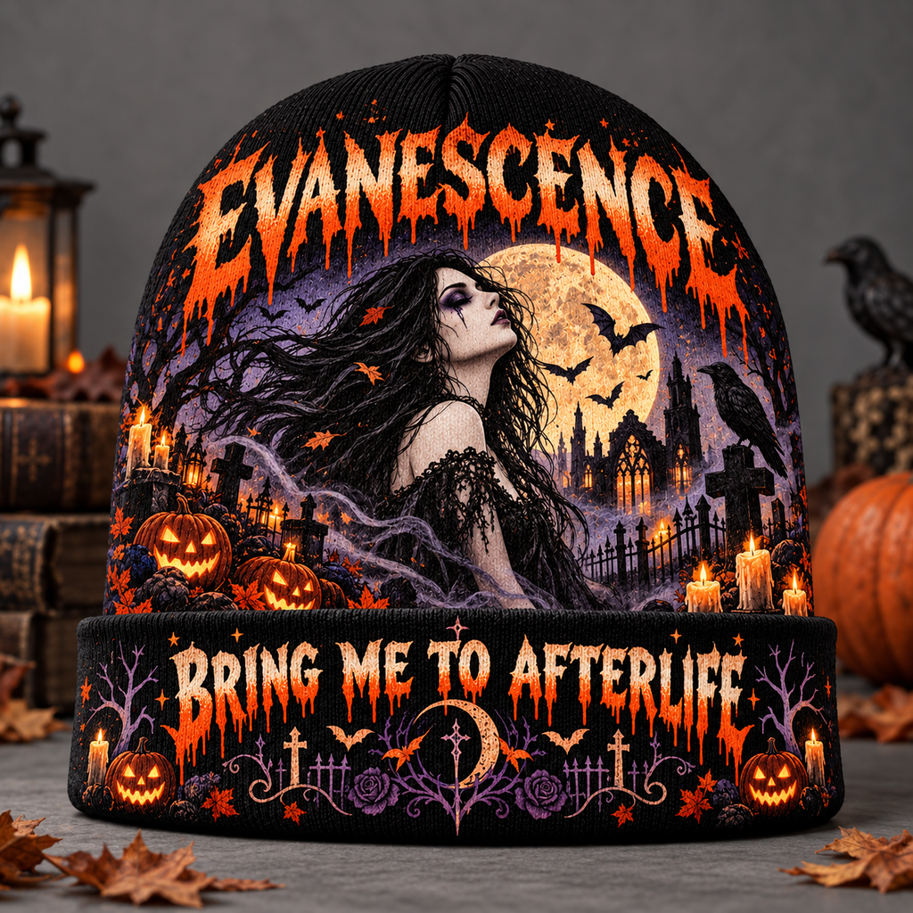 Evanescence Cemetery Moon Graphic Print Knit Beanie for Afterlife Halloween Night Walks NDN 2