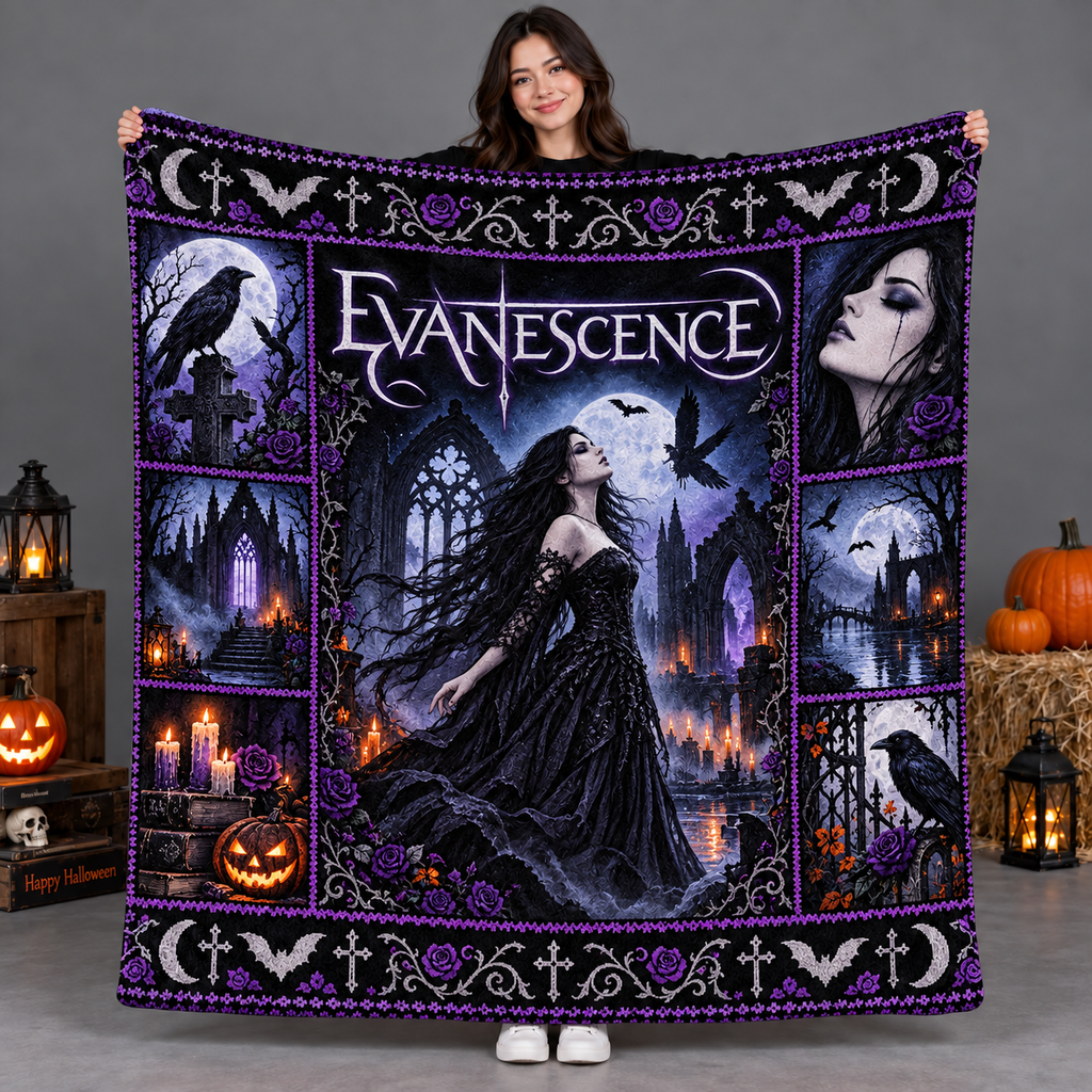 Evanescence Purple Raven Gothic Woman Fleece Blanket For Dark Halloween Nights NDN 2