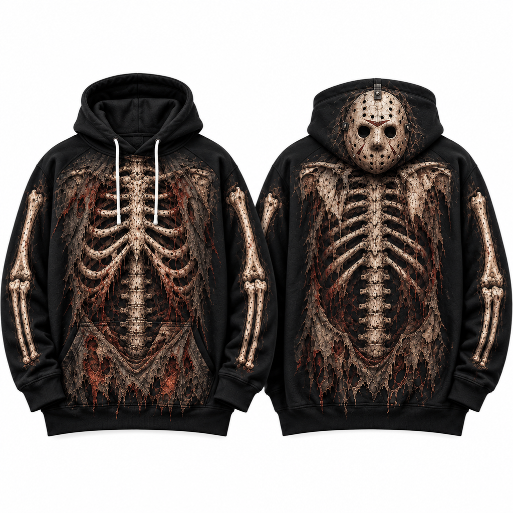 Premium Jason Voorhees Skeleton Friday The 13th Halloween Horror 3D Hoodie
