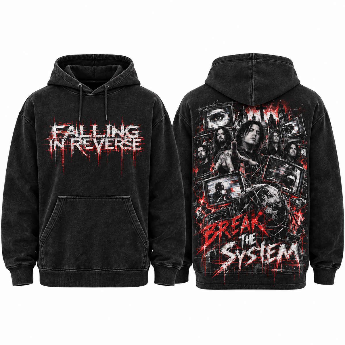 Falling In Reverse Dripping Lettering Break The System Band Scene Hoodie for Post Hardcore Fans NDN 1