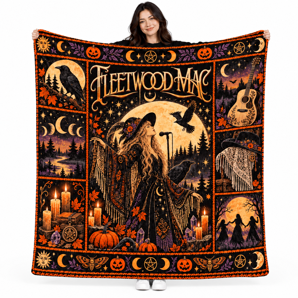 Fleetwood Mac Gold Moon Birds Fleece Blanket For Mystical Halloween Evenings NDN 1