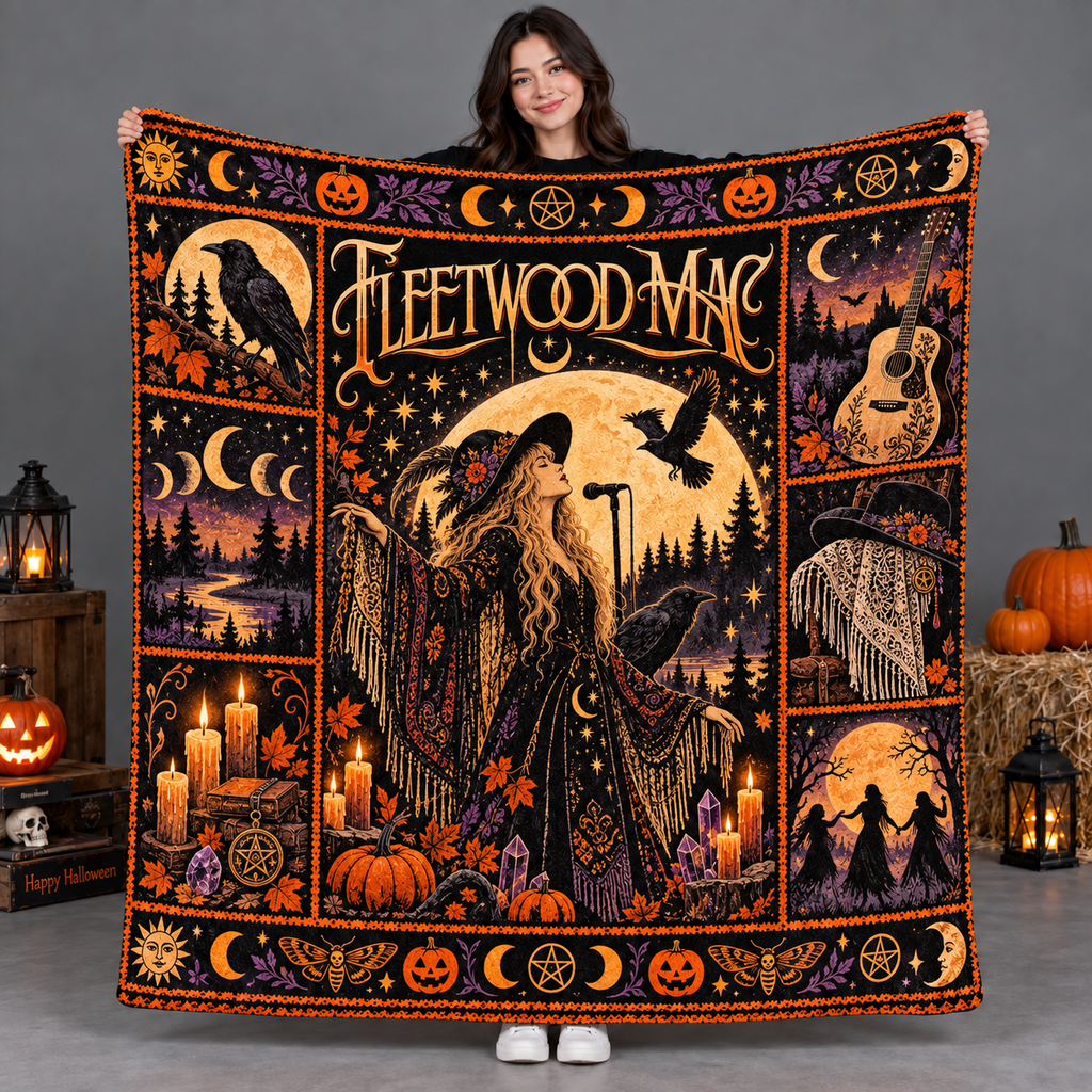 Fleetwood Mac Gold Moon Birds Fleece Blanket For Mystical Halloween Evenings NDN 2
