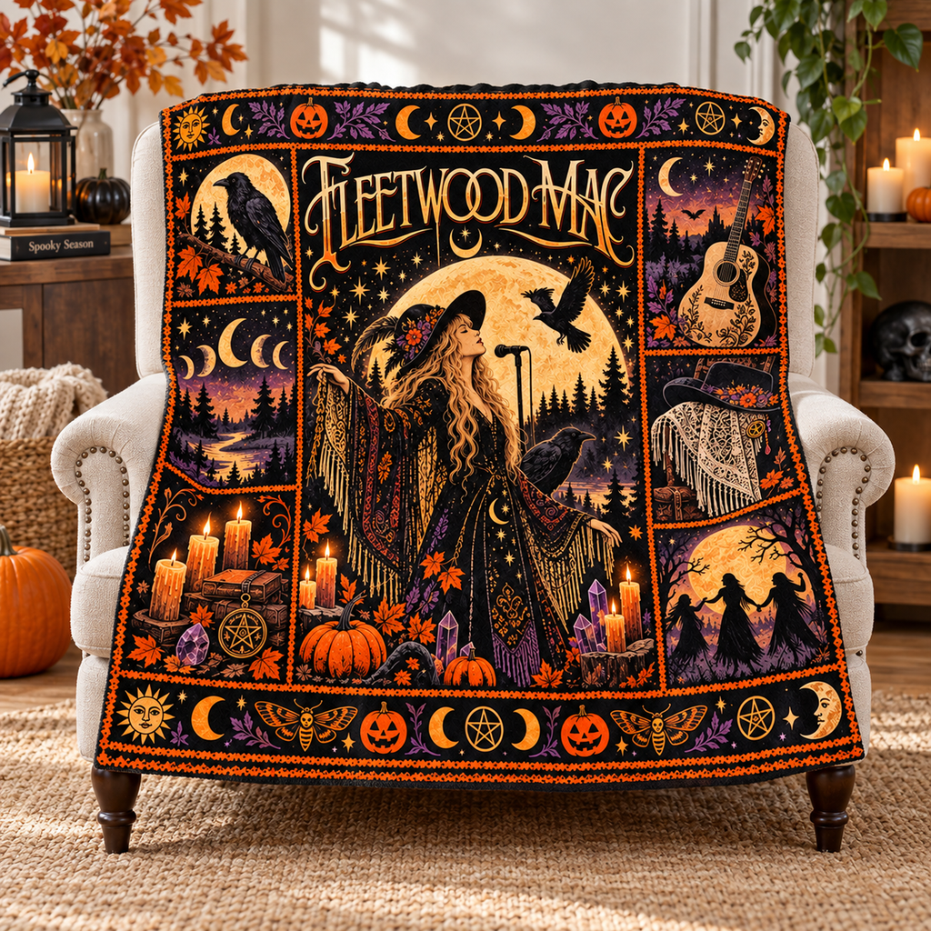 Fleetwood Mac Gold Moon Birds Fleece Blanket For Mystical Halloween Evenings NDN 3