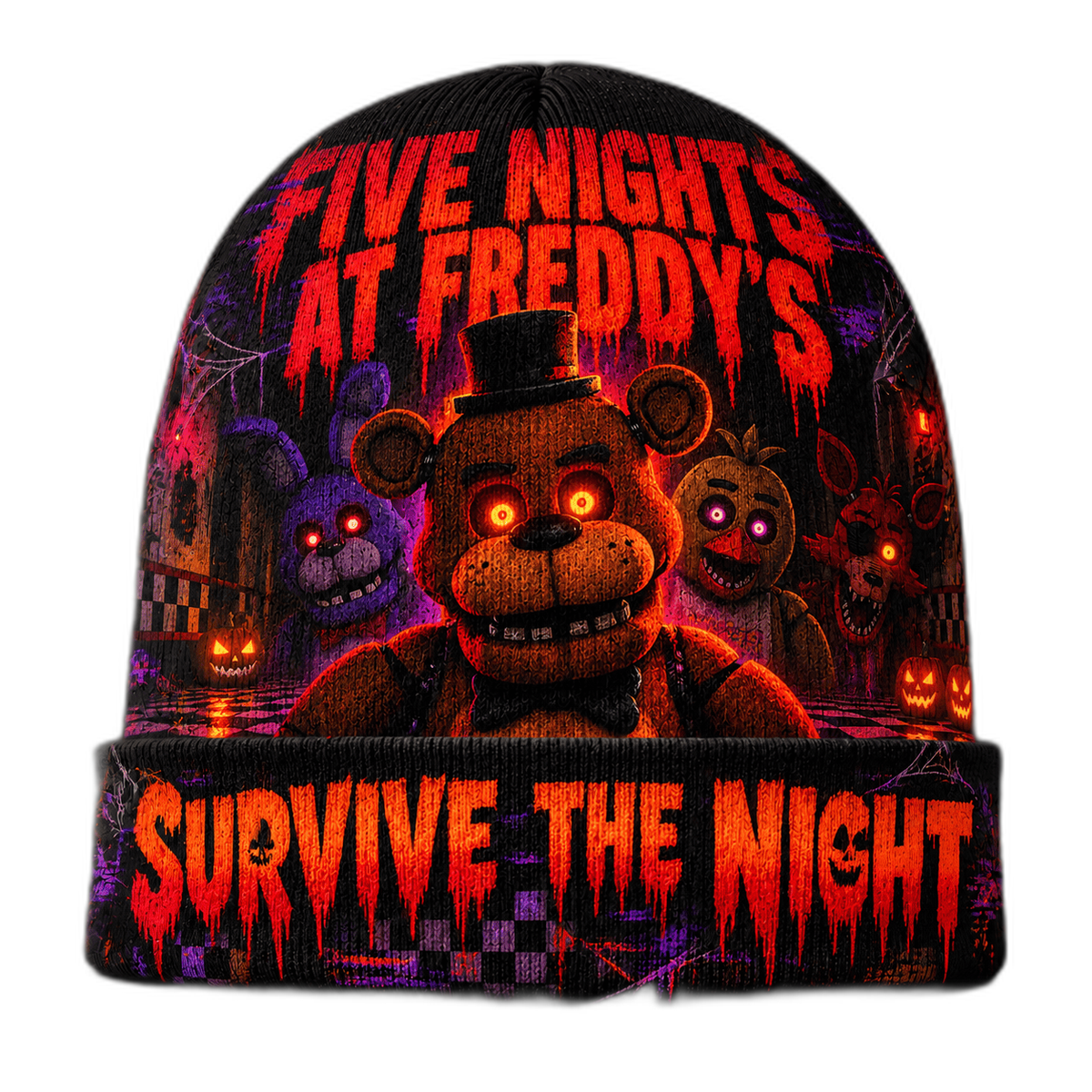 Five Nights At Freddy's Gold Arcade Graphic Print Knit Beanie for Night Shift Fans NDN 1